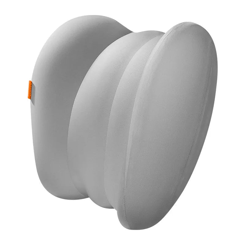 Car head pillow and lumbar pillow set in grey and orange colours with memory cotton filling