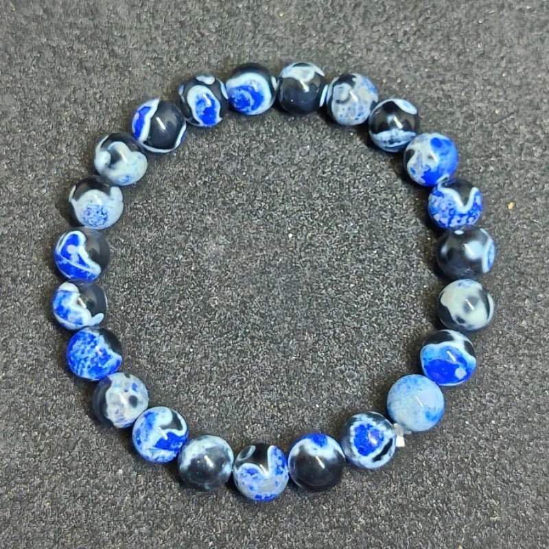 Bohemian ladies bracelet with 8mm natural agate beads and glass components in multiple colour variations
