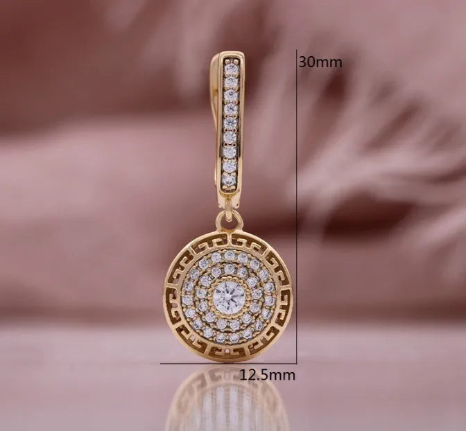Full diamond round earrings champagne gold plated on copper for women geometric European-American style