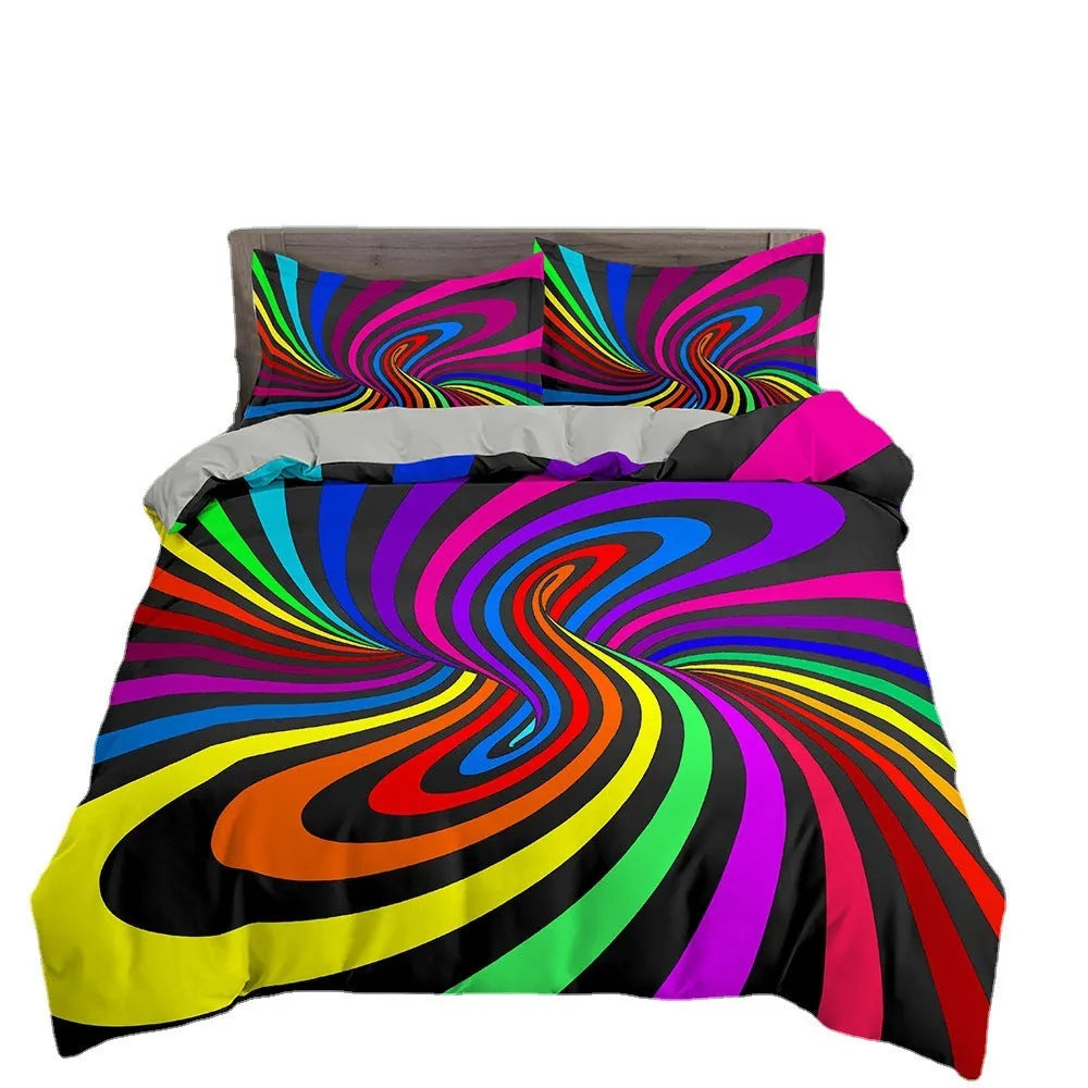 3D digital printing bedding set with Nordic pattern, chemical fibre, fitted sheet style, available in multiple sizes