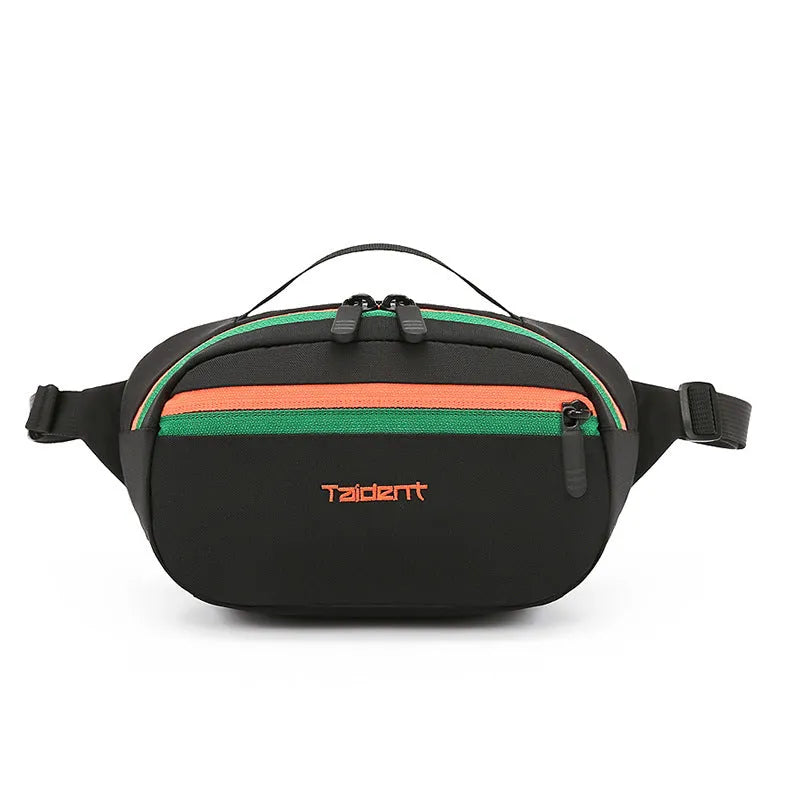 Nylon one-shoulder waist bag 2 litre dopamine colour with chain detail, outdoor leisure style