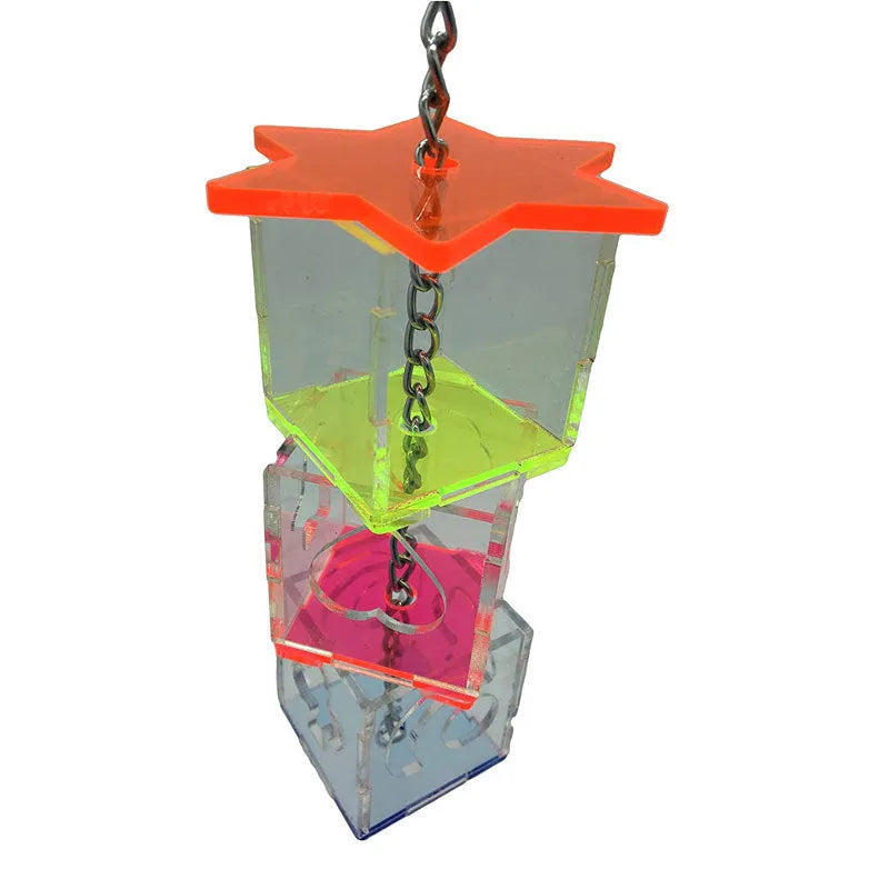 Clear acrylic bird foraging toy 32cm long parrot educational food container