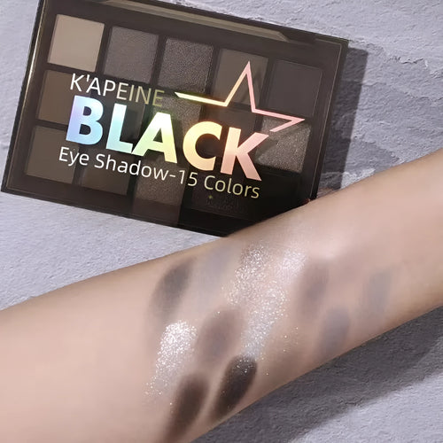 15-colour eyeshadow palette with shimmer and matte finishes in European smoky style with cartoon design