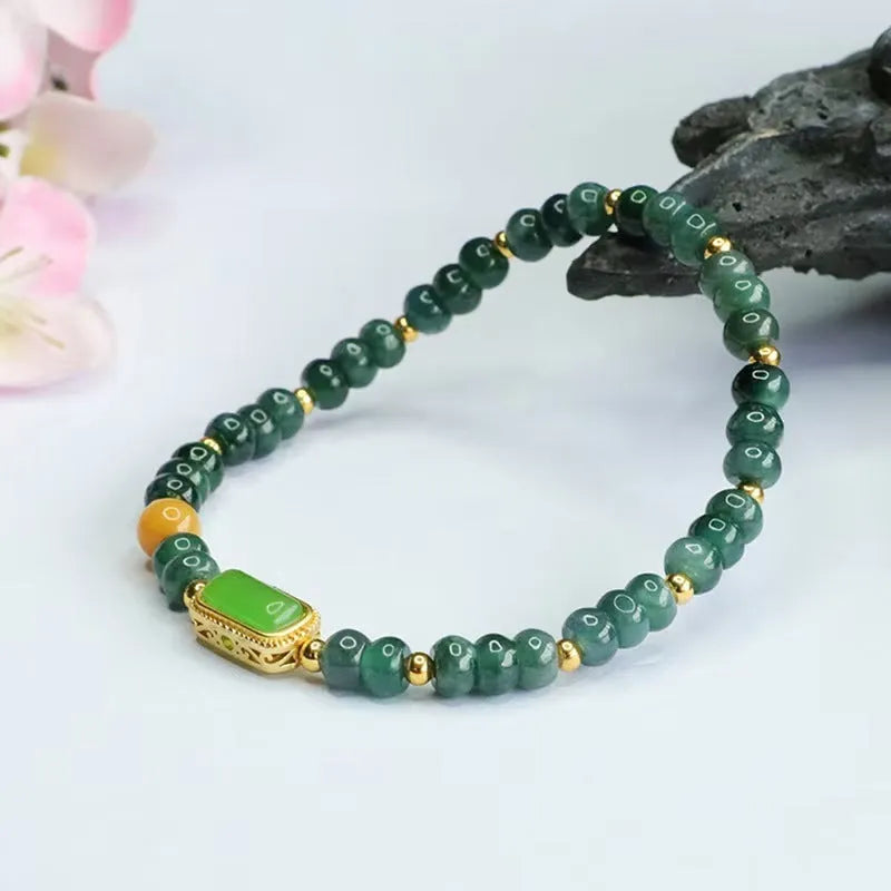 Blue water jade natural stone bracelet with electroplated abacus beads and topaz accents