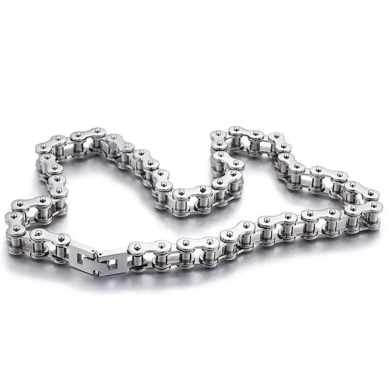 Titanium steel polished bike chain link necklace for men, punk geometric design, adjustable 51-80cm, gold colour option