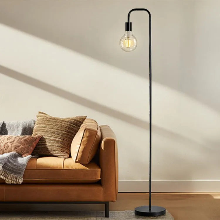 American country retro LED bedside lamp in black with metal shade and USB port on nightstand