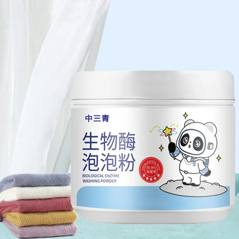 Biological enzyme bubble laundry detergent powder in bottle for stain removal on delicate fabrics