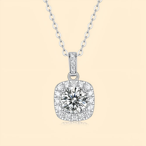 925 silver moissanite cube sugar pendant on ball bead chain against neutral background
