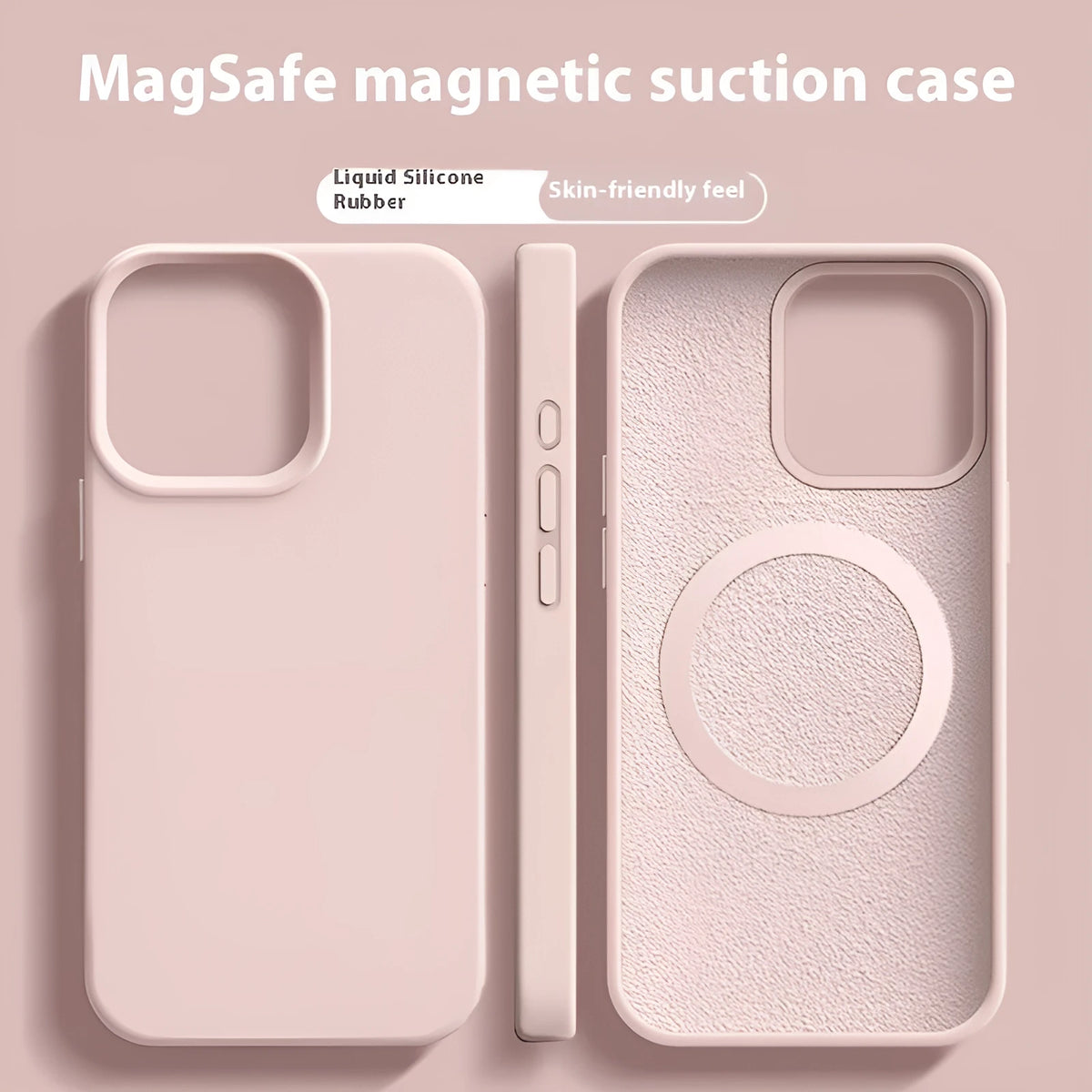Apple iPhone Magsafe liquid silicone phone case in Pink White colour with magnetic ring