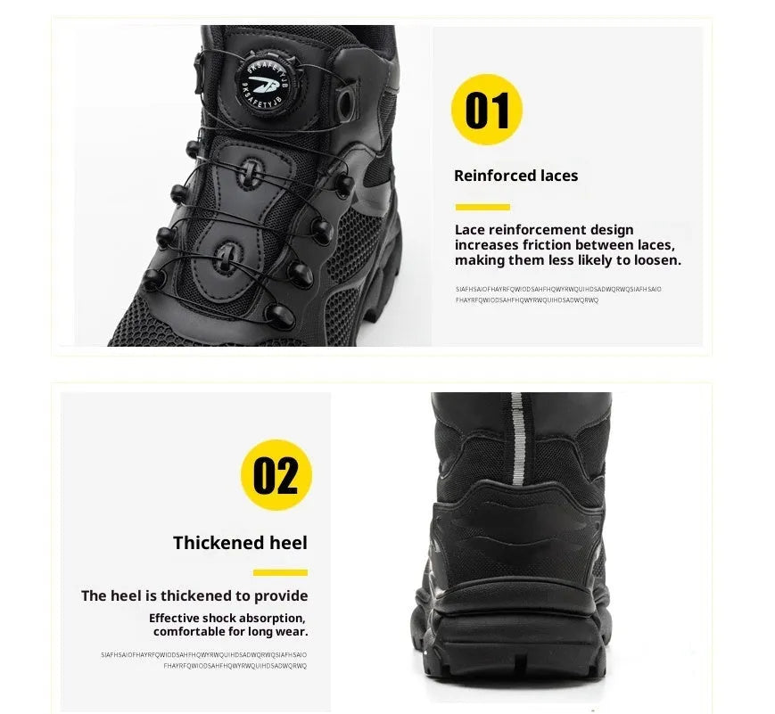 JK7926 black winter high-top PVC labour safety shoes with steel toe cap and rubber sole, side view