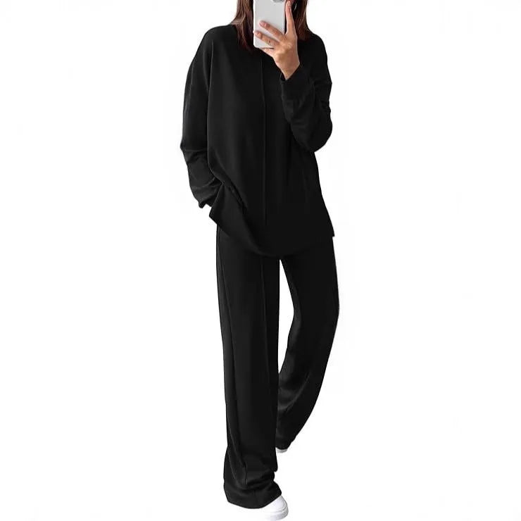 Women's army green polyester long-sleeve tracksuit set with top and pants for sports
