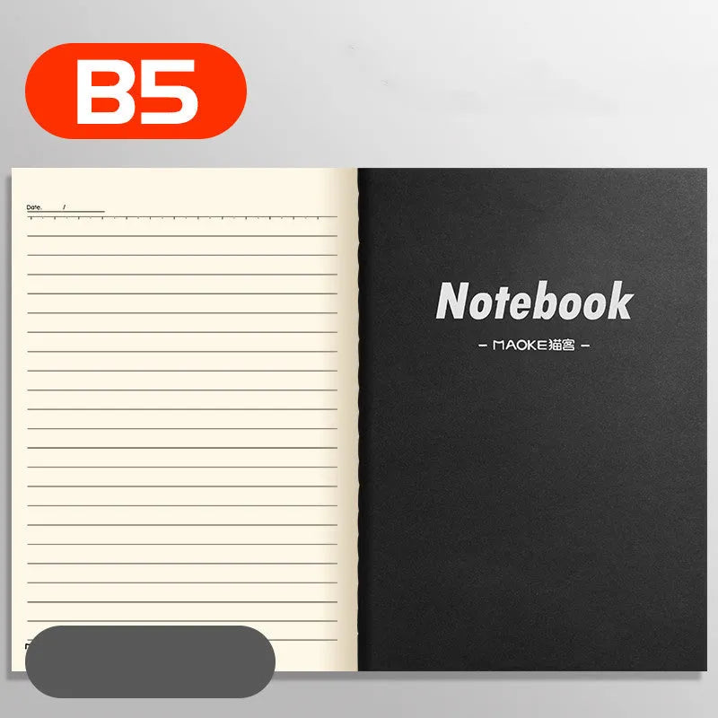 Pack of ten thread-bound A5 and B5 softcover notebooks showing multiple design styles including kraft paper and illustrated covers.