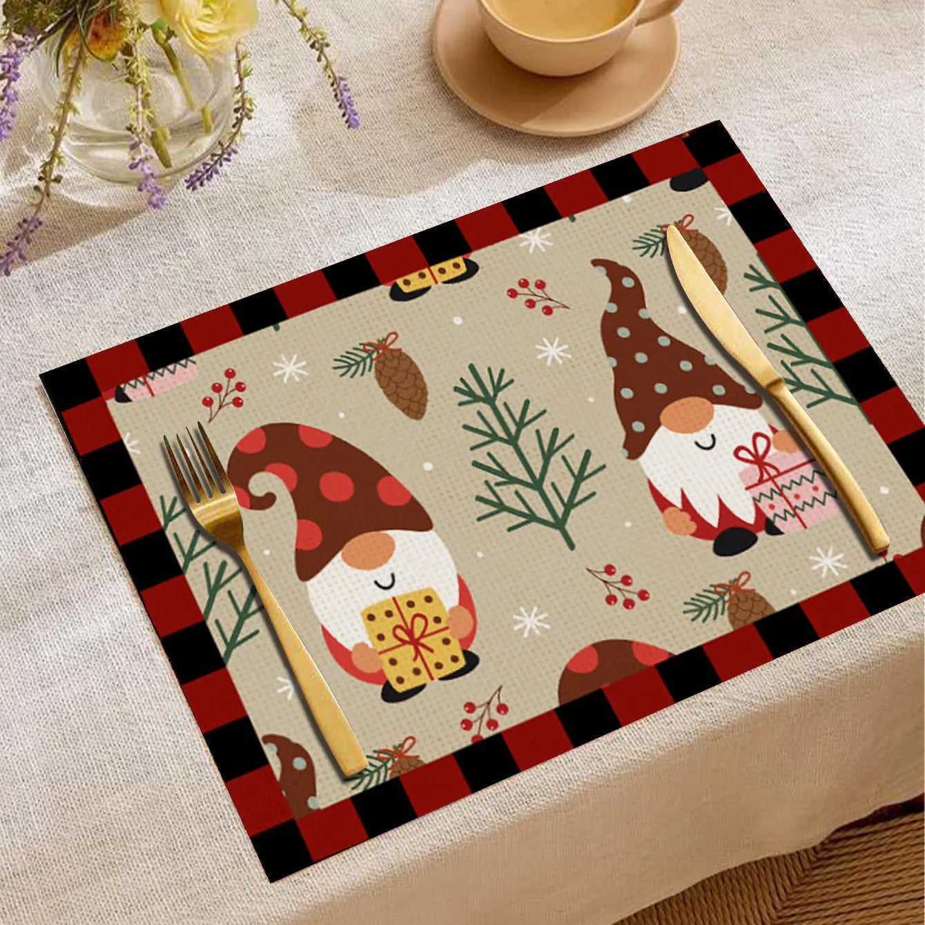 Christmas cartoon elk print square placemat in linen, 33x45cm, multiple colours available