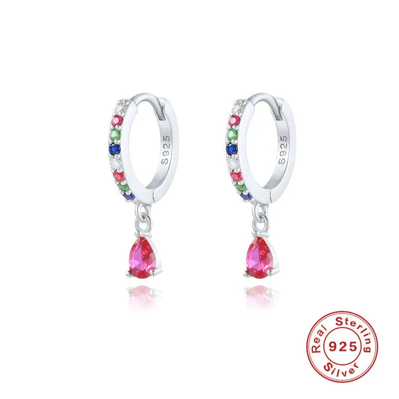 S925 sterling silver geometric water drop earrings with electroplated finish and stone accents
