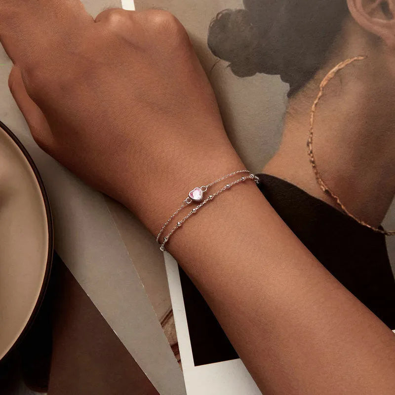 Women's 925 sterling silver heart bracelet with 150+60mm chain and 6mm pendant