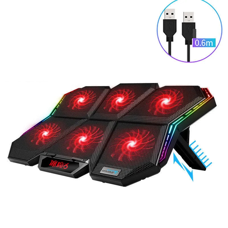 Ice Magic 6 notebook cooling pad with six black fans in a red and black plastic chassis