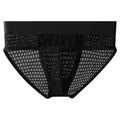 Men's solid colour lace briefs with a U pouch design on a mid-rise waistband.