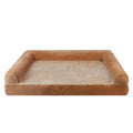 Square sponge dog bed in blue colour showing raised breathable design and cloth cover.