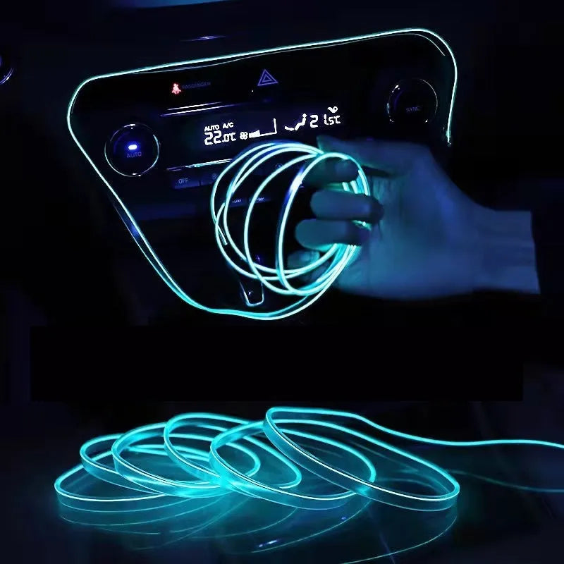 Six-metre long USB-powered LED light strip for car interior ambient lighting in ten colour variants.
