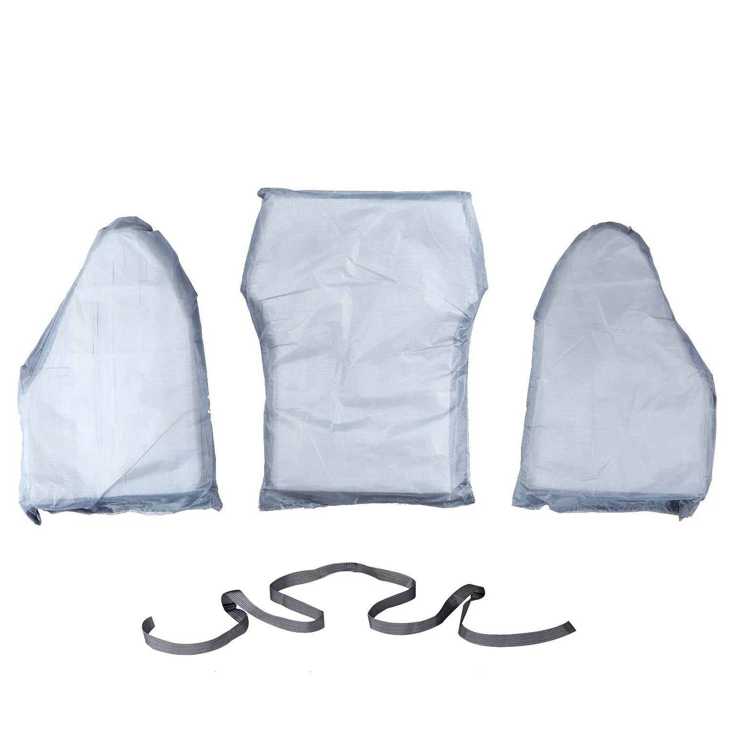 Grey fishing life jacket with chest pockets, reflective strips, and adjustable buckle straps