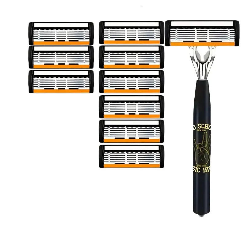 Black manual shaver holder with six-layer finger grip handle and multiple blade rests
