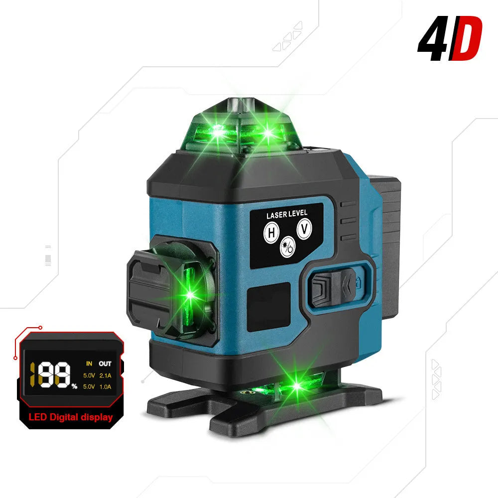 16-line infrared level in ABS housing with dual power supply and EU plug, shown on floor