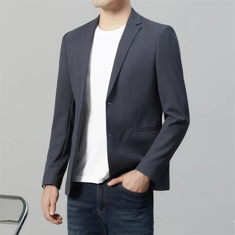 Long sleeve slim fit casual suit jacket in blue for youth leisure wear with nylon fabric and polyester lining