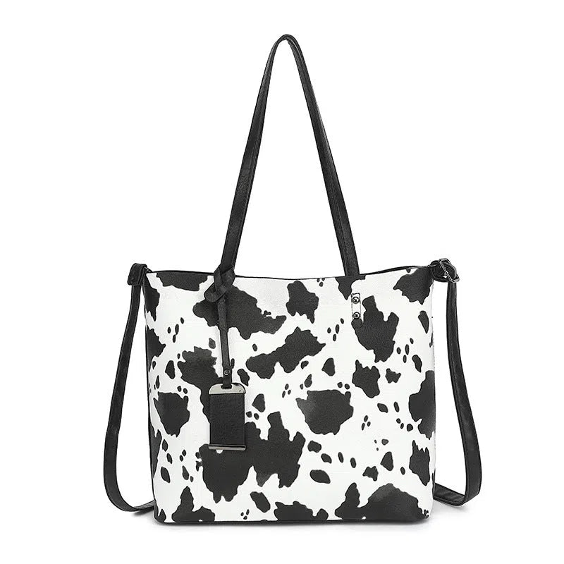 Women's soft PU shoulder bag in leopard print urban minimalist style black milk pattern and brown cow pattern