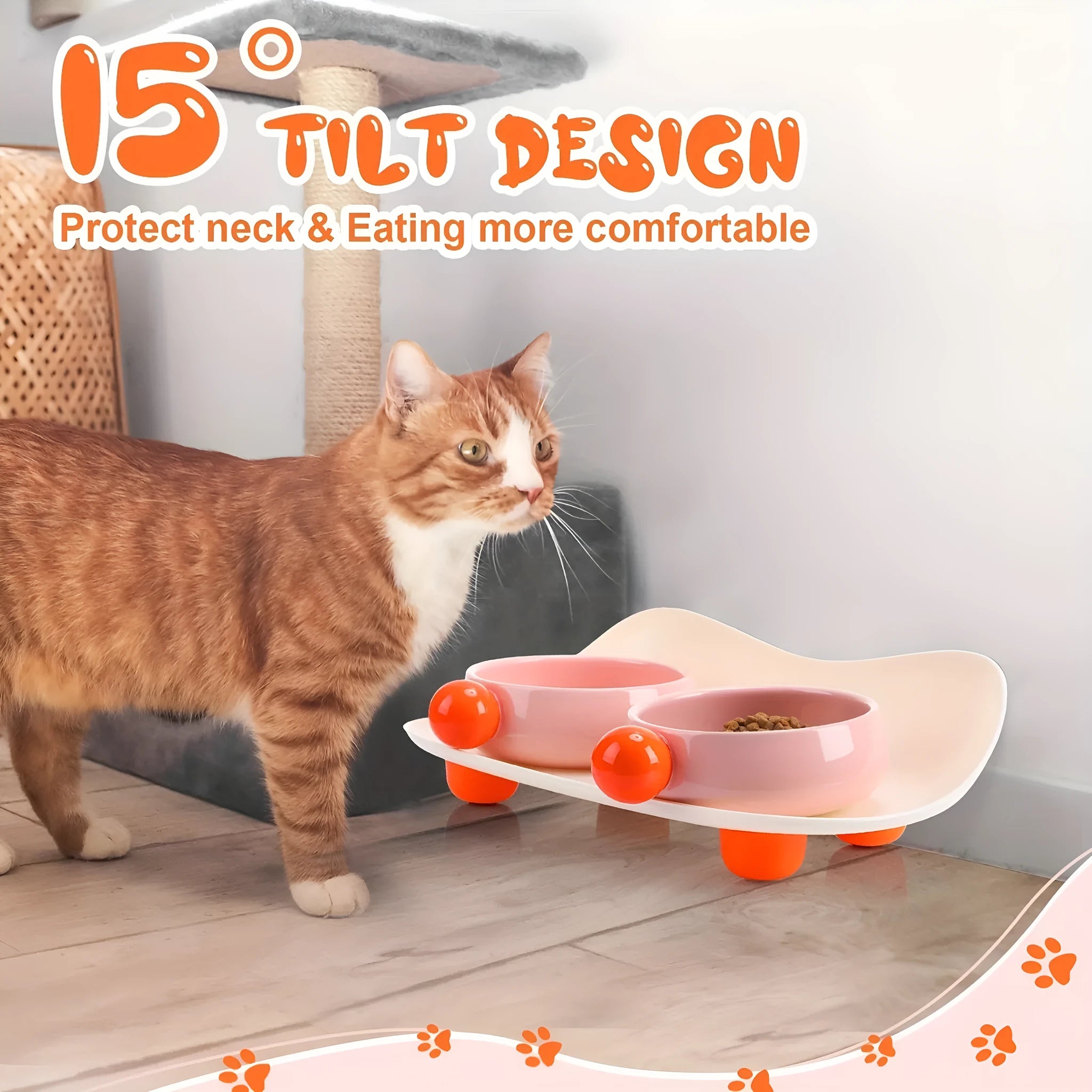 Elevated ceramic pet feeding bowl with two compartments and a non-slip base in a choice of colours.