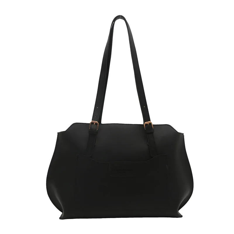 Women's structured PU tote bag in a horizontal square shape with double shoulder straps, shown in a neutral colour.