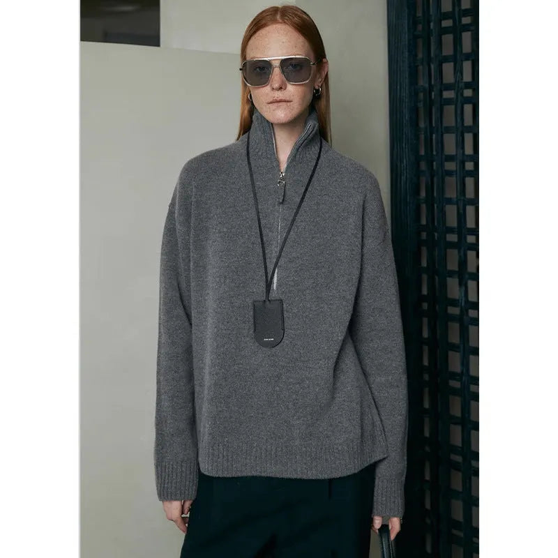 Loose lapels wool bandage dress in black or grey for autumn and winter, long sleeve pullover.