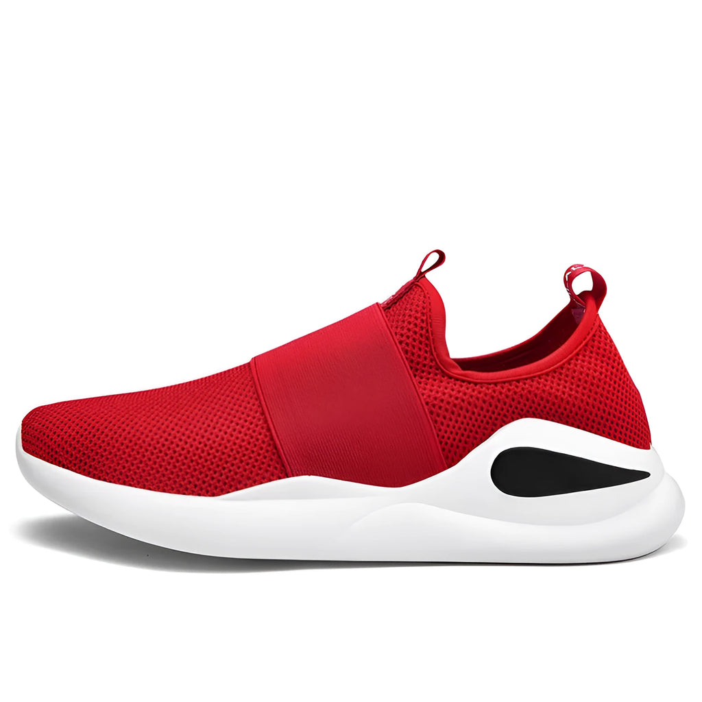 Men's sports casual shoes mesh upper round toe rubber sole flat heel available in black red blue solid colours