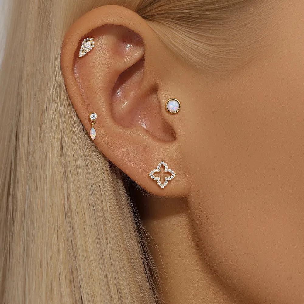 S925 sterling silver flat column geometric ear bone stud with gold electroplated finish