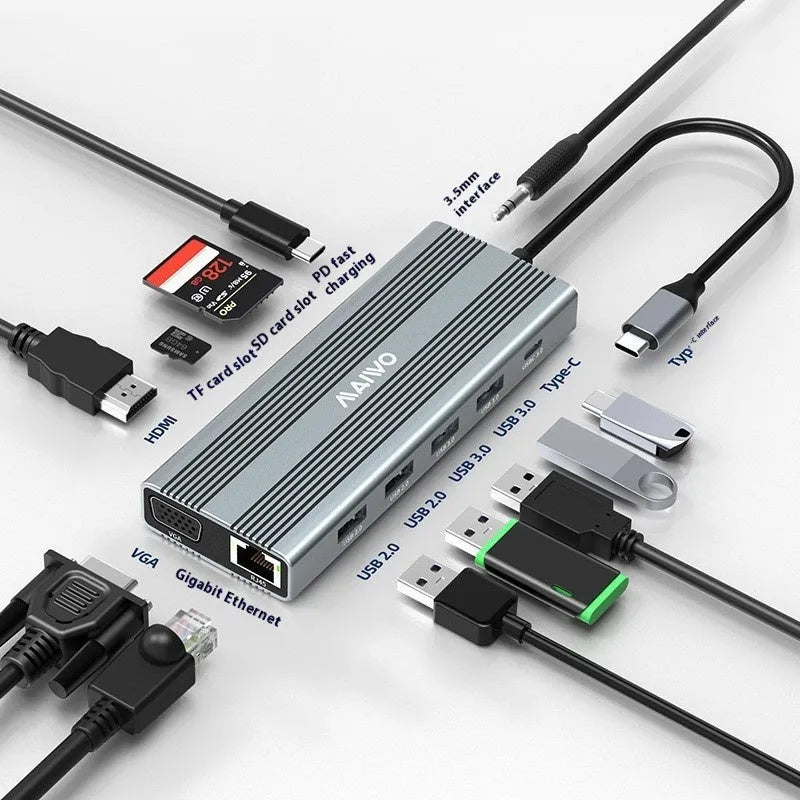Steam Deck six-in-one docking station with aluminium shell showing Type-C, HDMI, ethernet, and USB ports