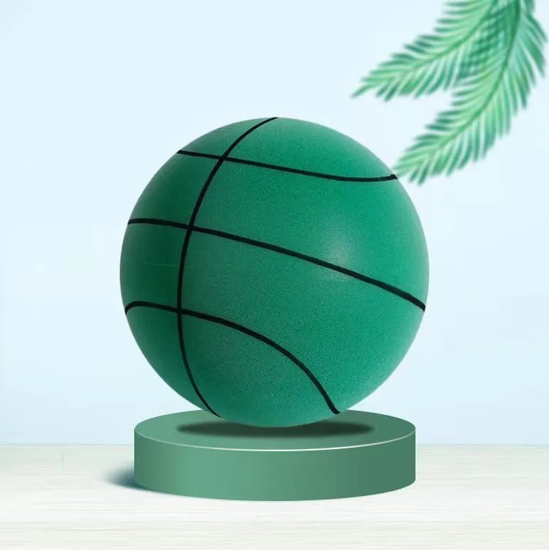 Upgraded elastic mute ball indoor training basketball PU material in Forest Green with net pocket