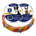 Rainbow-coloured plastic flea repellent collar for cats and dogs.