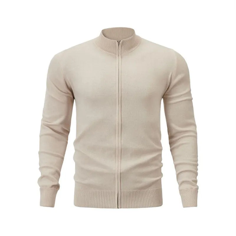 Men's stand collar casual sports zipper sweater in cotton fabric available in multiple colours