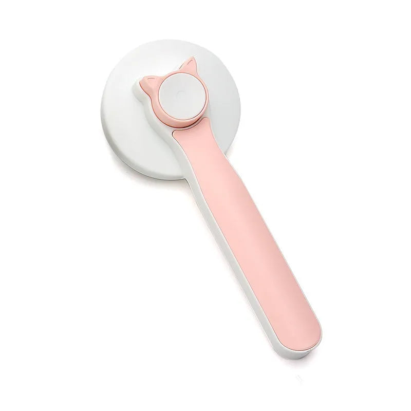 Self-cleaning pet grooming brush with stainless steel bristles and round massage beads for dogs and cats