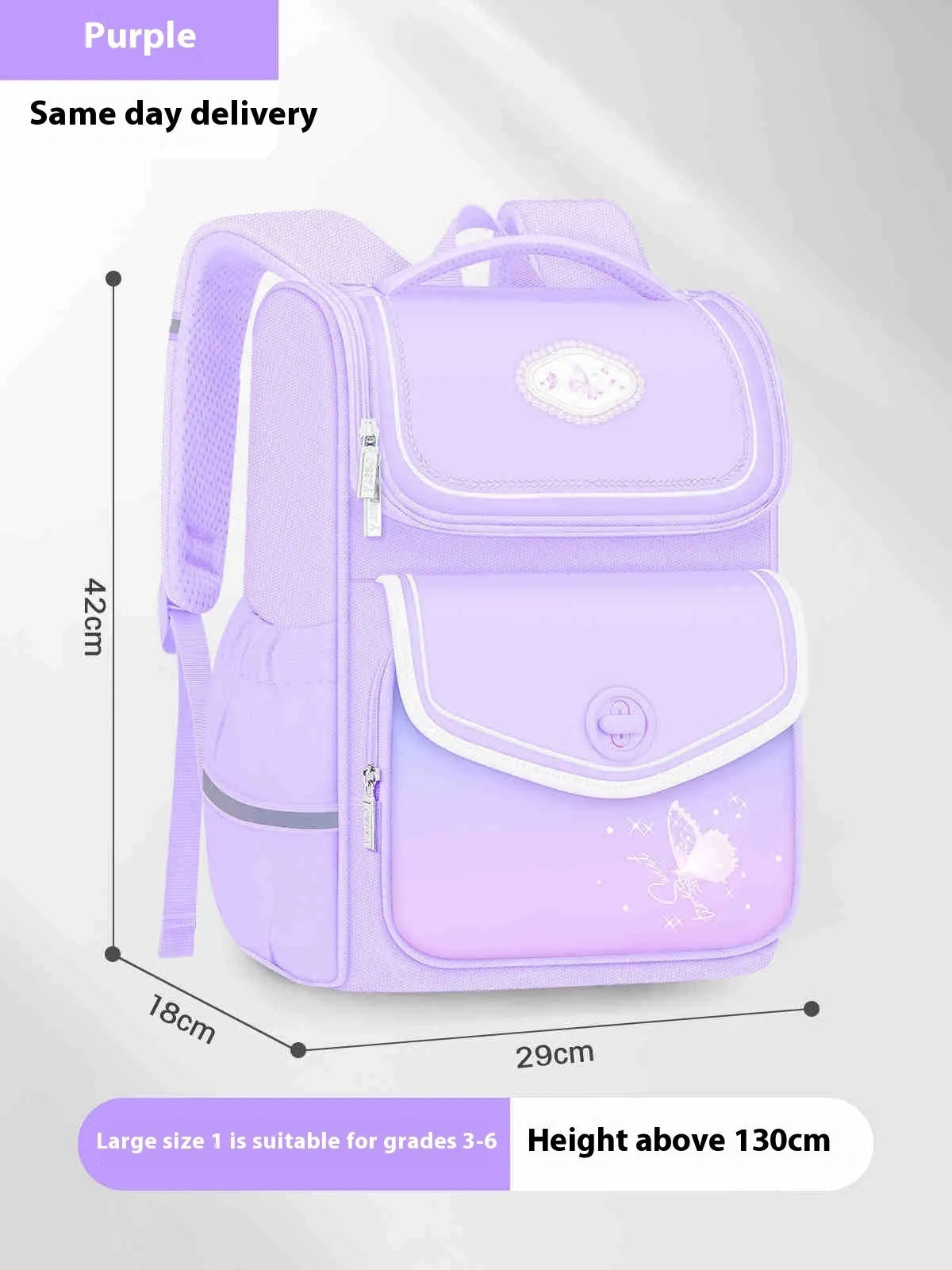 Pink waterproof Oxford cloth school backpack for primary school girls with large capacity.