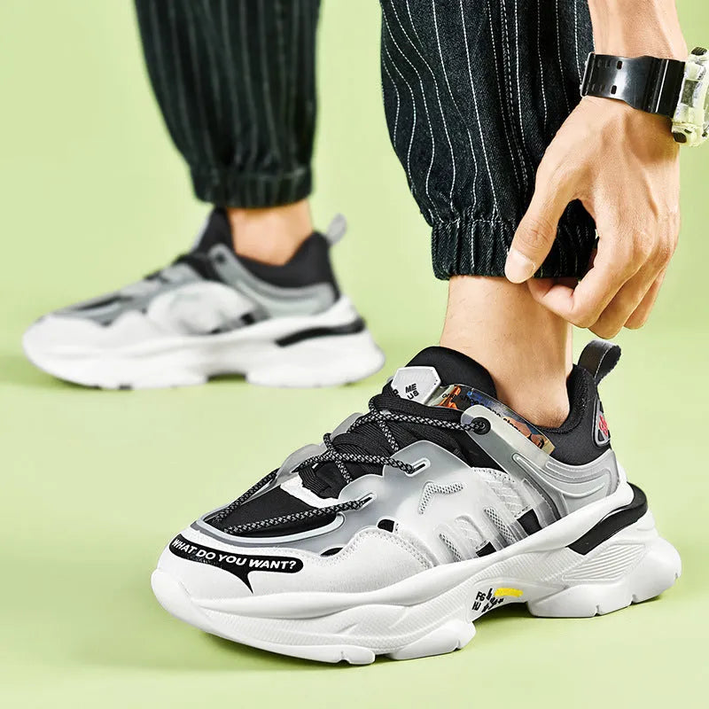 Men's casual running shoes with TPU popcorn sole, low top, lace-up, solid colour, available in white and black gray
