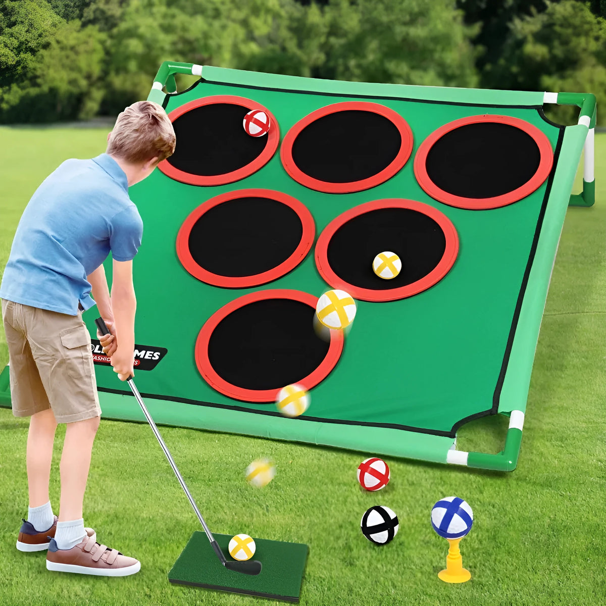 Children's Velcro golf suit toy with plastic flannel target, double frame style