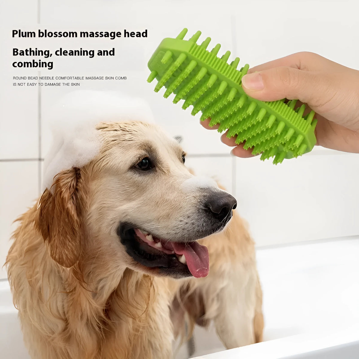 Pet bath massage comb with TPR bristles, 7x2.9x12.1cm, in black for dogs, wet and dry use
