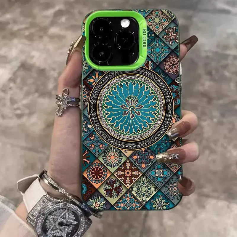 Ethnic style patterned iPhone case in silver, hard PC matte anti-slip cover