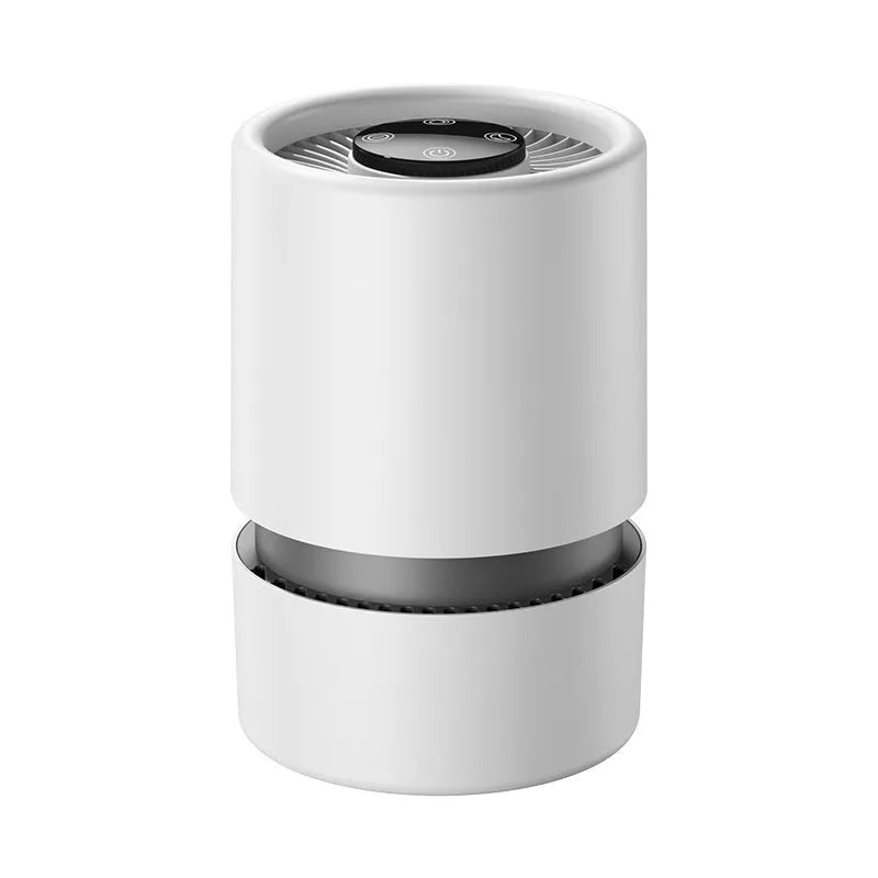 White desktop air purifier with USB cable for small room formaldehyde and odour removal