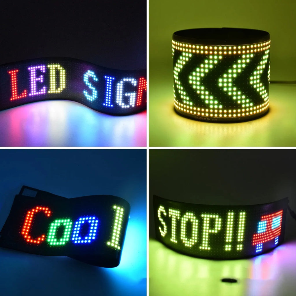 Programmable LED car sign displaying custom text on 7x17cm full-colour screen with flexible design