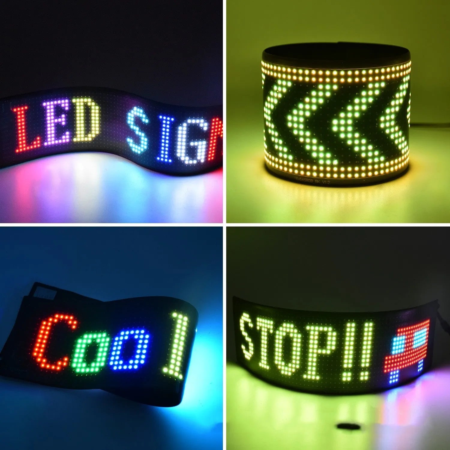 Programmable LED car sign displaying custom text on 7x17cm full-colour screen with flexible design