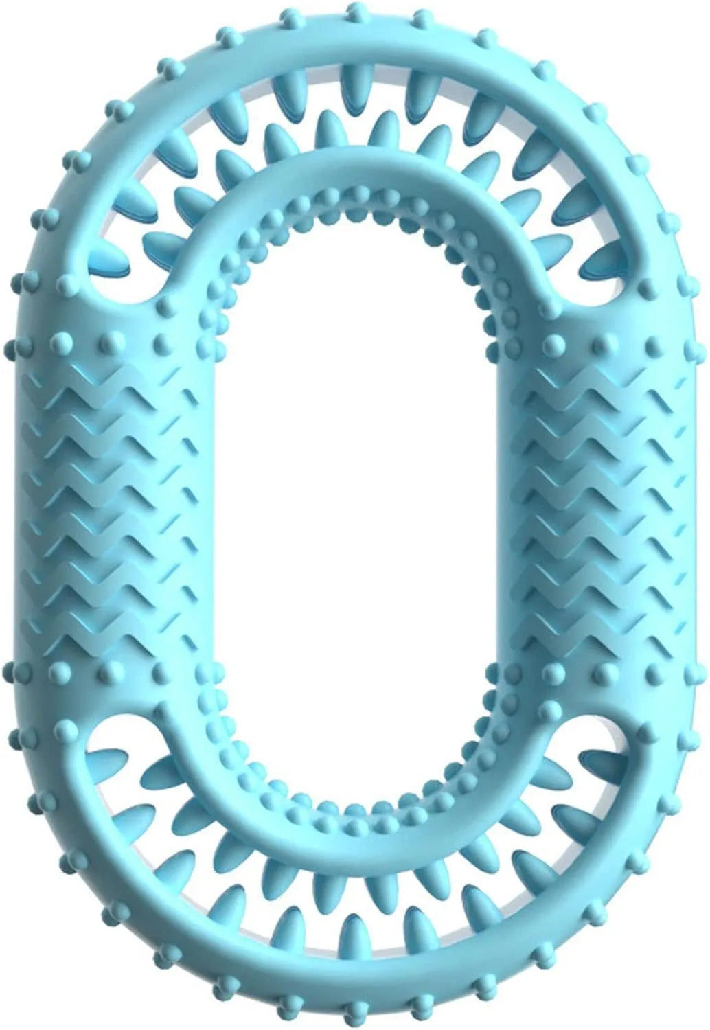 Blue green pink O-ring dog chewing toy for aggressive chewers measuring 12.5cm