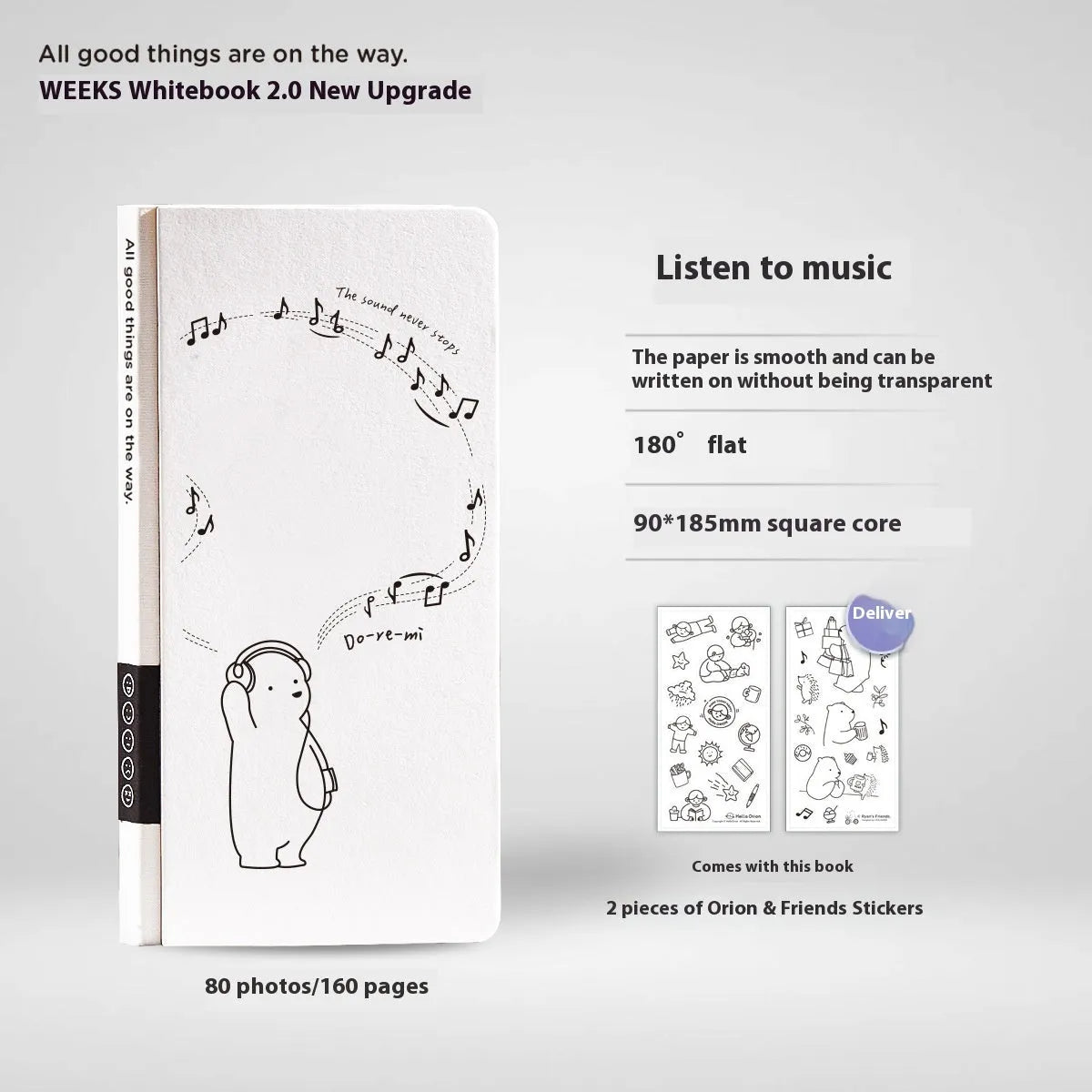 A5 simple plaid paper notebook with a white cover and a pair of decorative stickers.