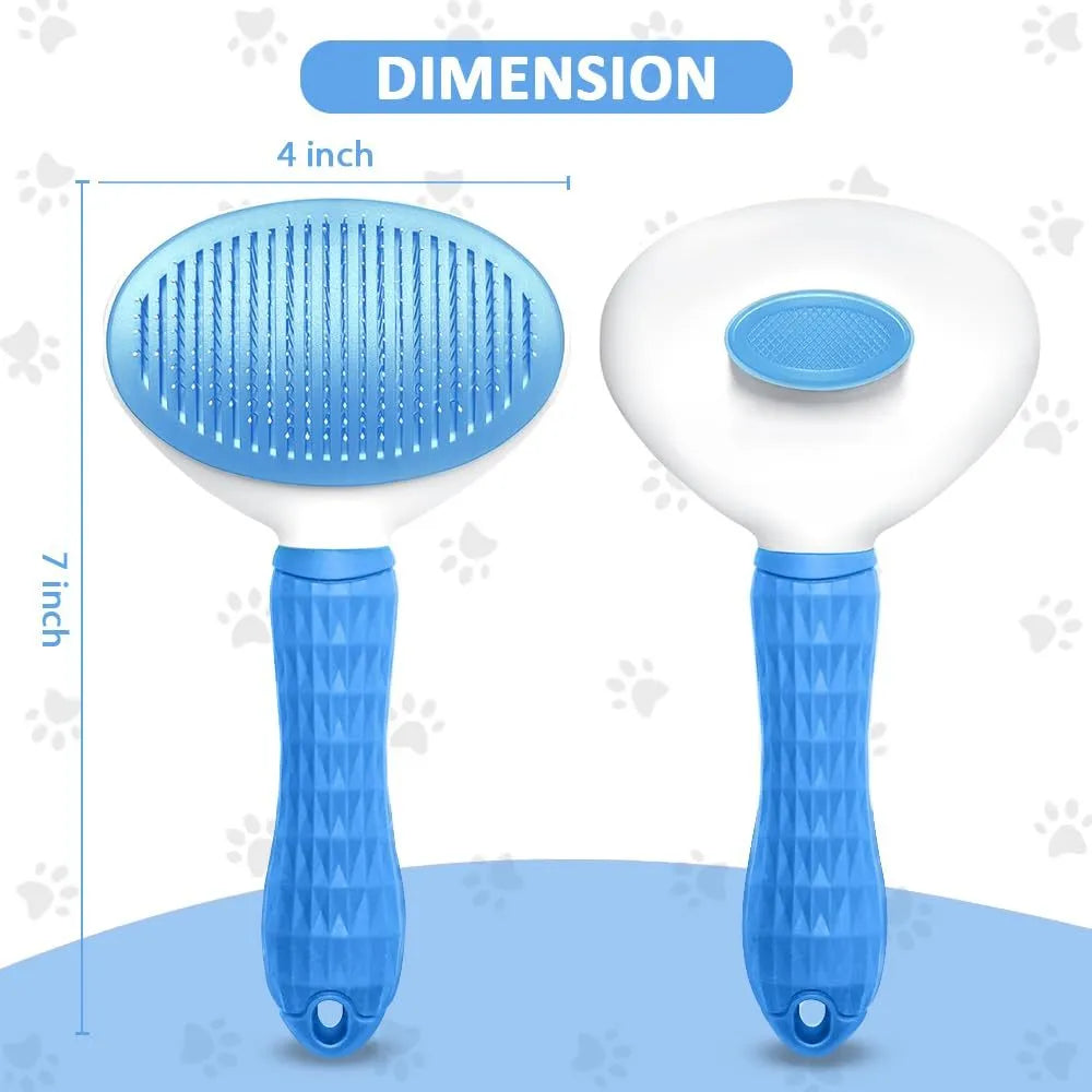 Cat grooming brush with release button in blue, grey and pink colour options
