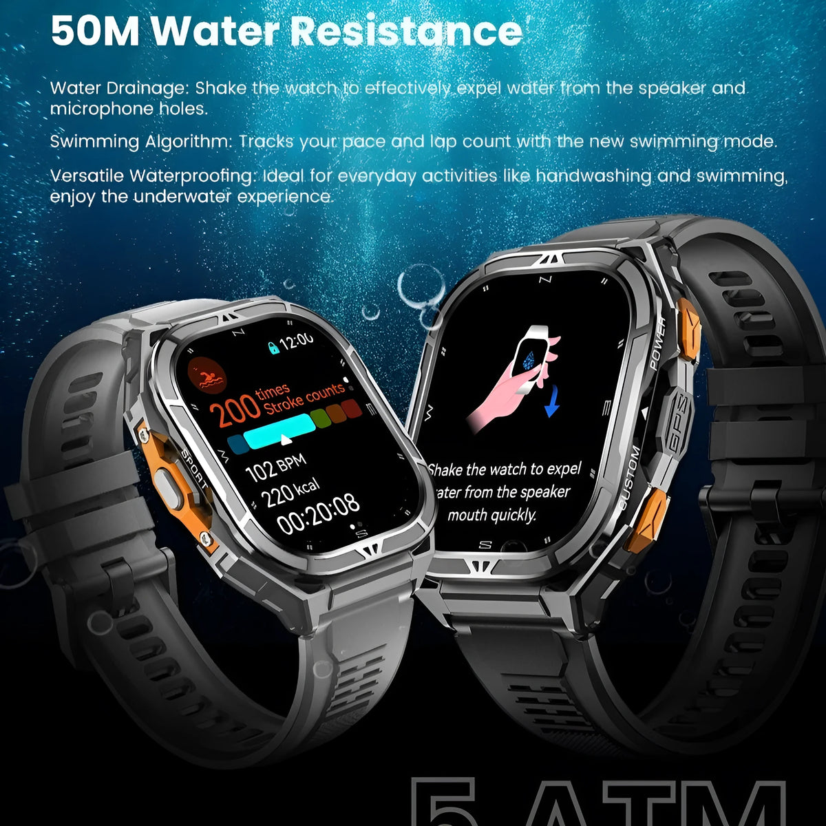 X5 smart watch with AMOLED screen and Bluetooth calling features, available in black and gray